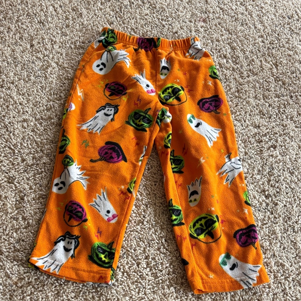 Kids Orange Halloween Ghost Print Pajama Bottoms